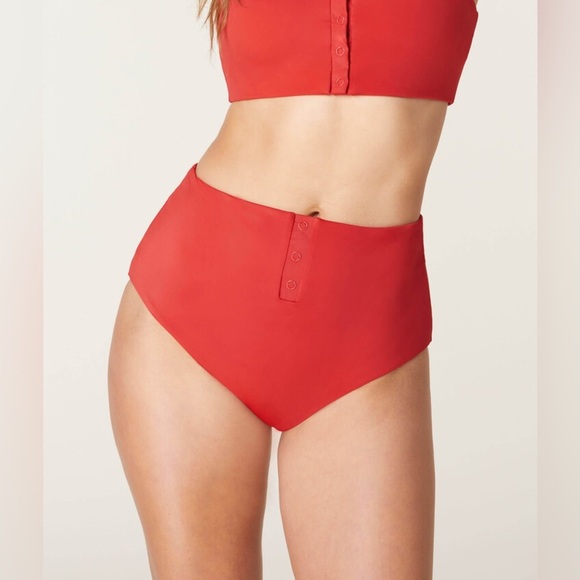 Andie Swim Bikini set The Snap scoop top high rise Bottom Eco Nylon Chili Pepper - Picture 3 of 13